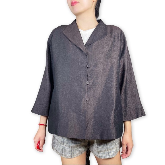 Eileen Fisher Jackets & Blazers - Eileen Fisher Chocolate Brown Crinkle 100% Silk Shirt Jacket Shacket Size M